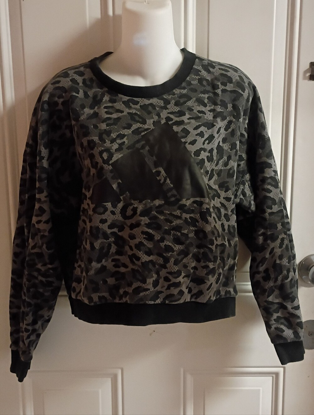 adidas Dark Grey & Black Leopard Print Crewneck Sweatshirt